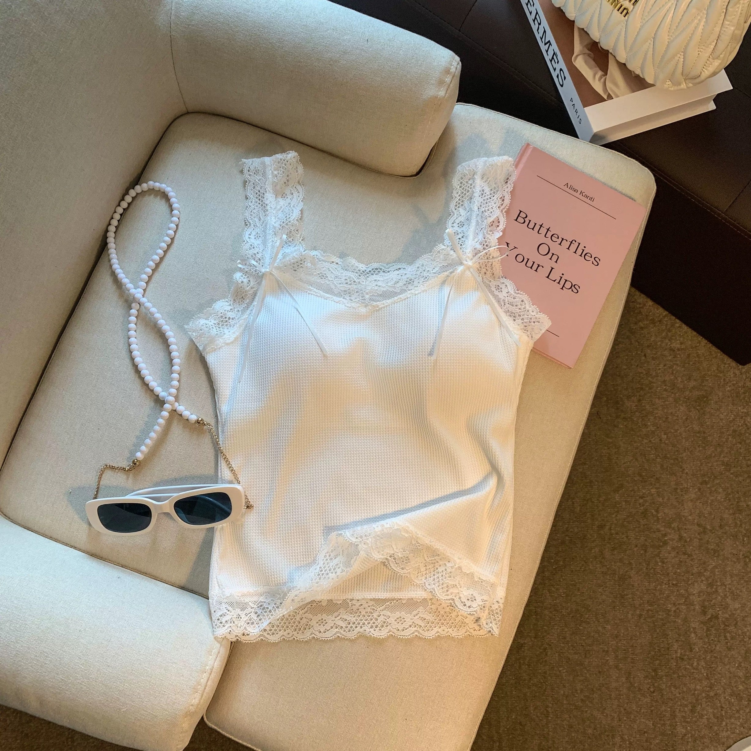 French Lace Built-In Bra Tank Top