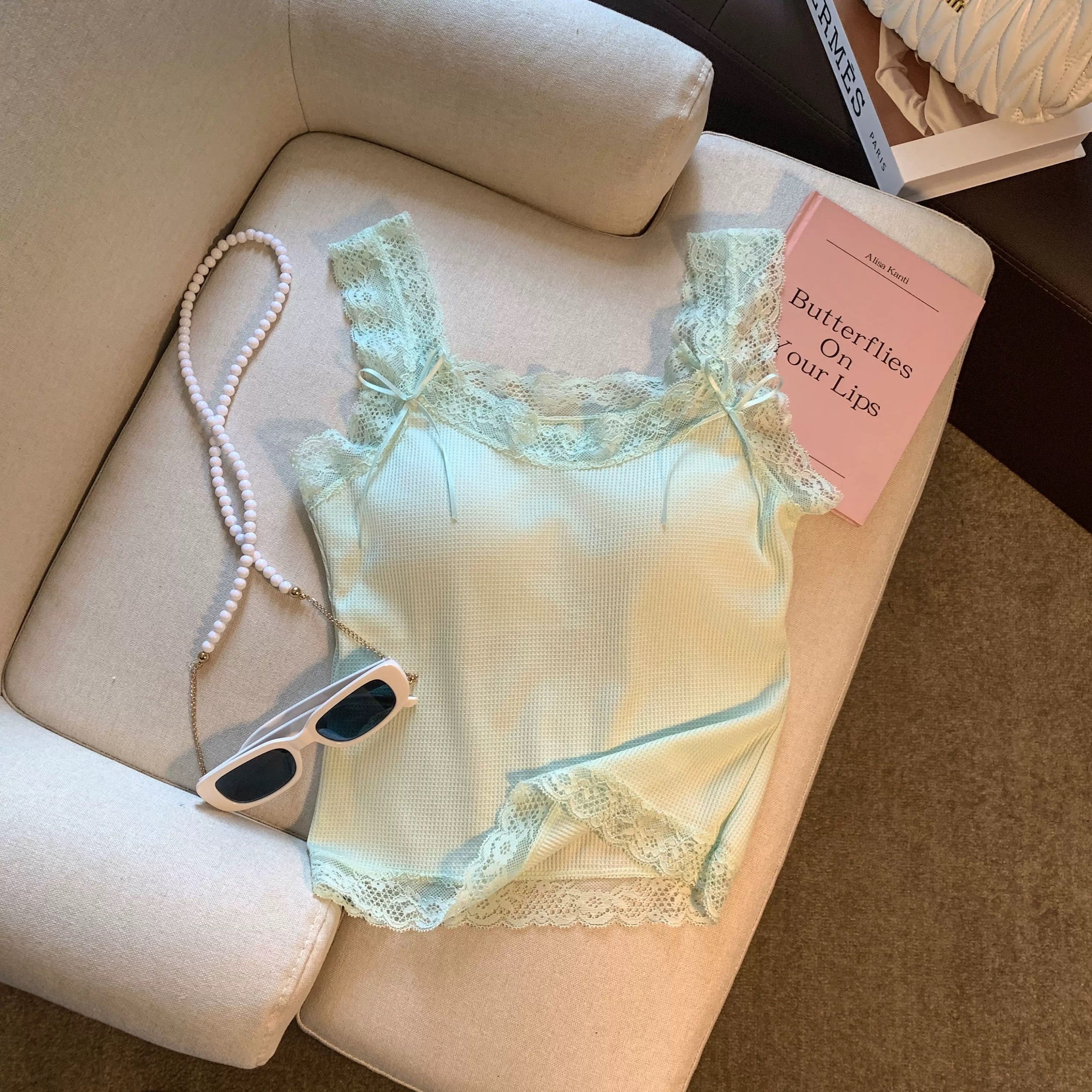 French Lace Built-In Bra Tank Top