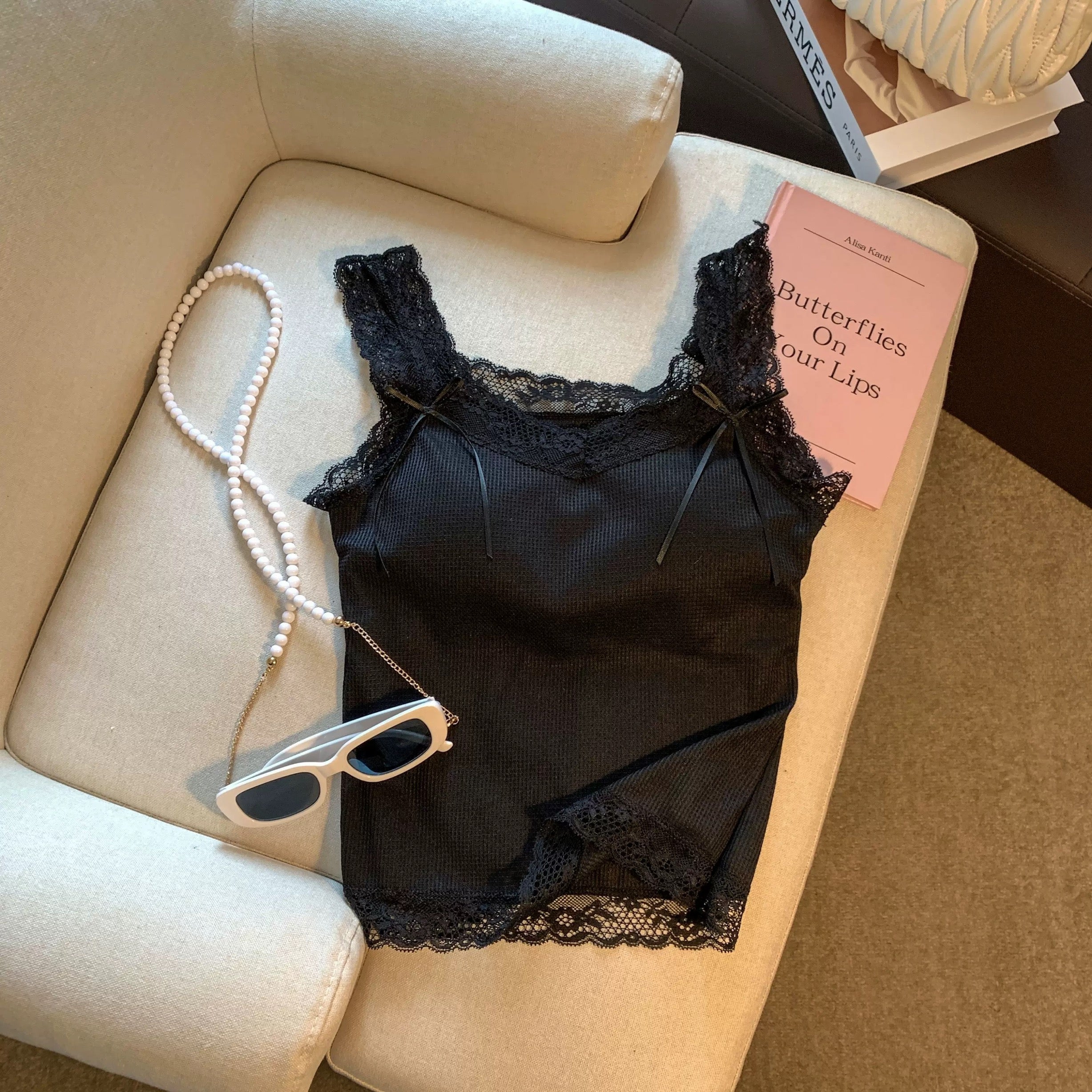 French Lace Built-In Bra Tank Top