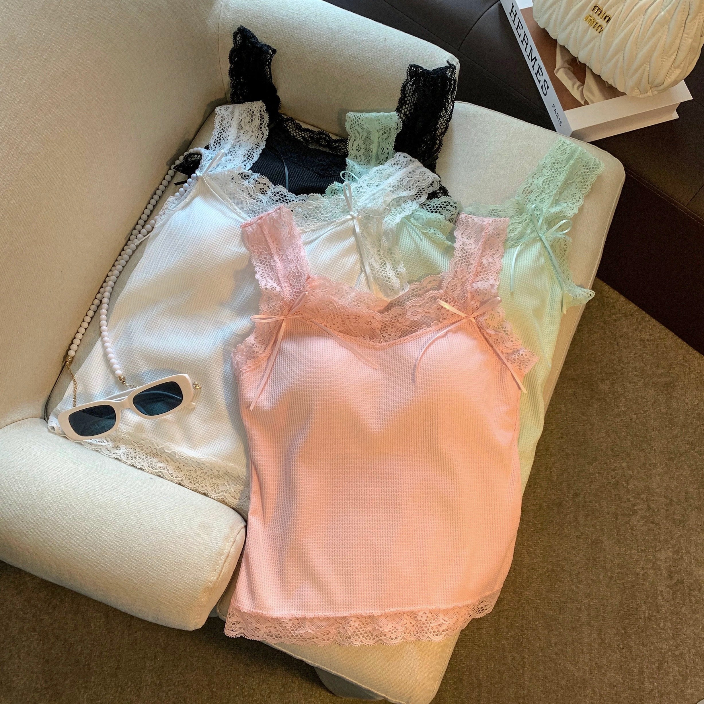 French Lace Built-In Bra Tank Top