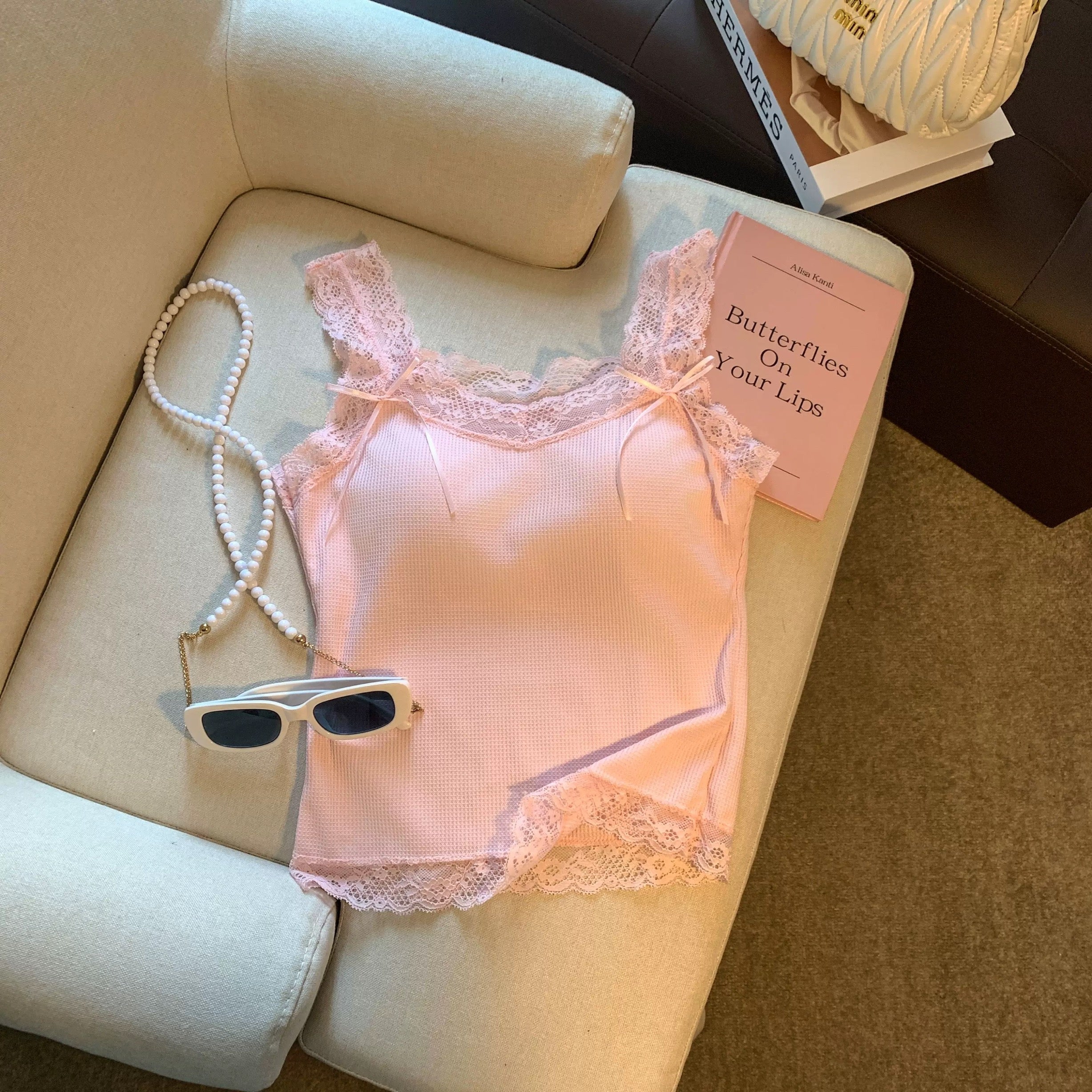 French Lace Built-In Bra Tank Top