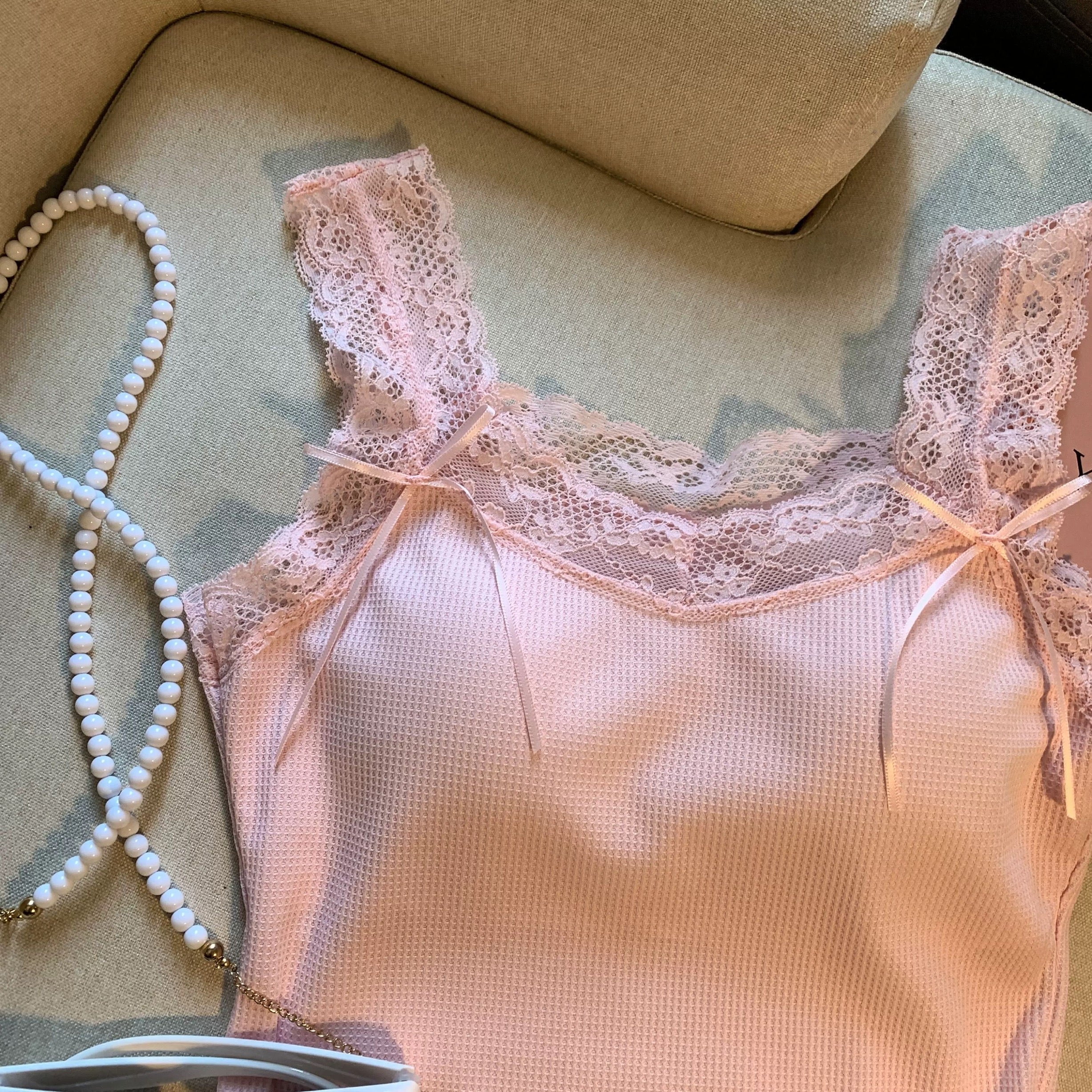 French Lace Built-In Bra Tank Top