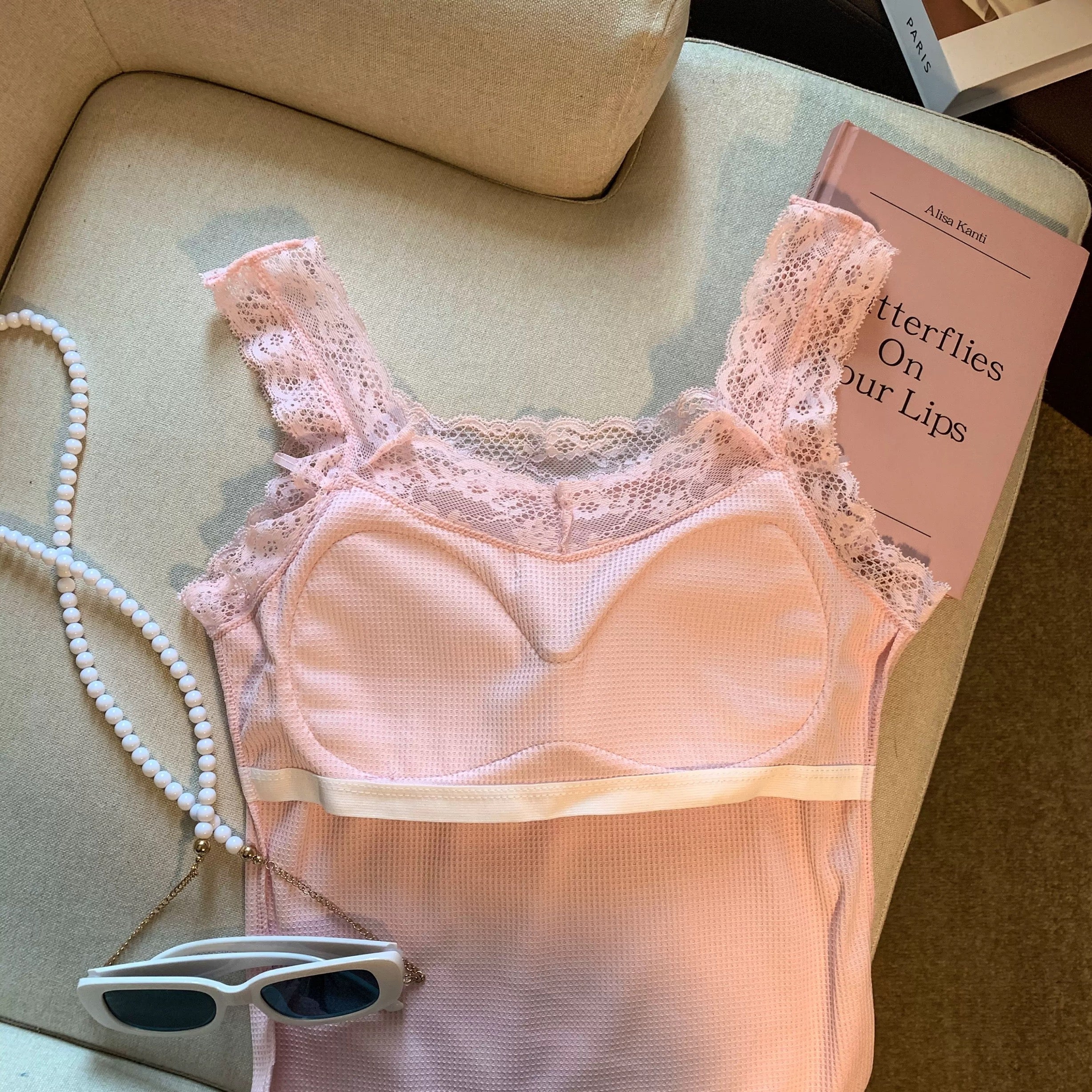 French Lace Built-In Bra Tank Top