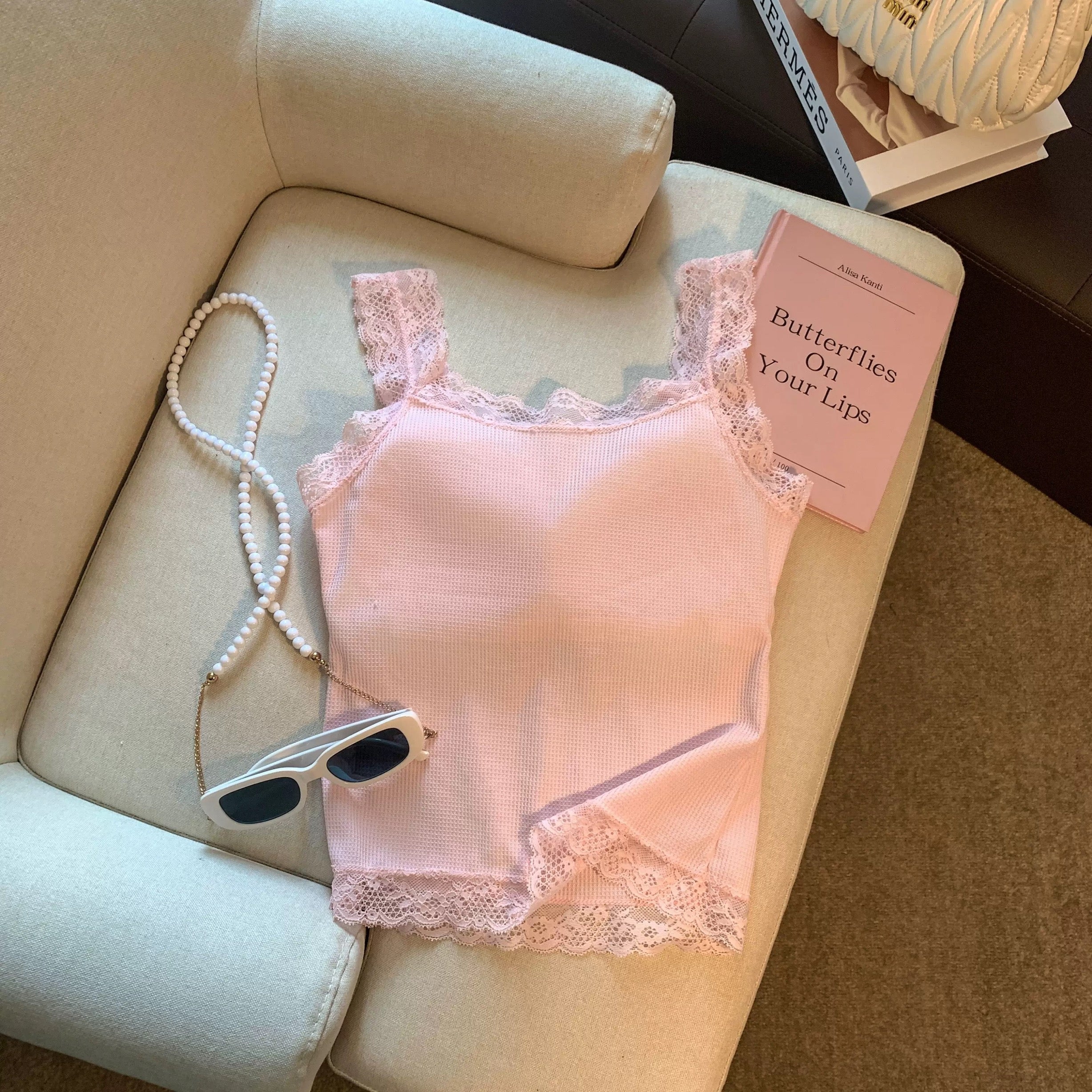 French Lace Built-In Bra Tank Top