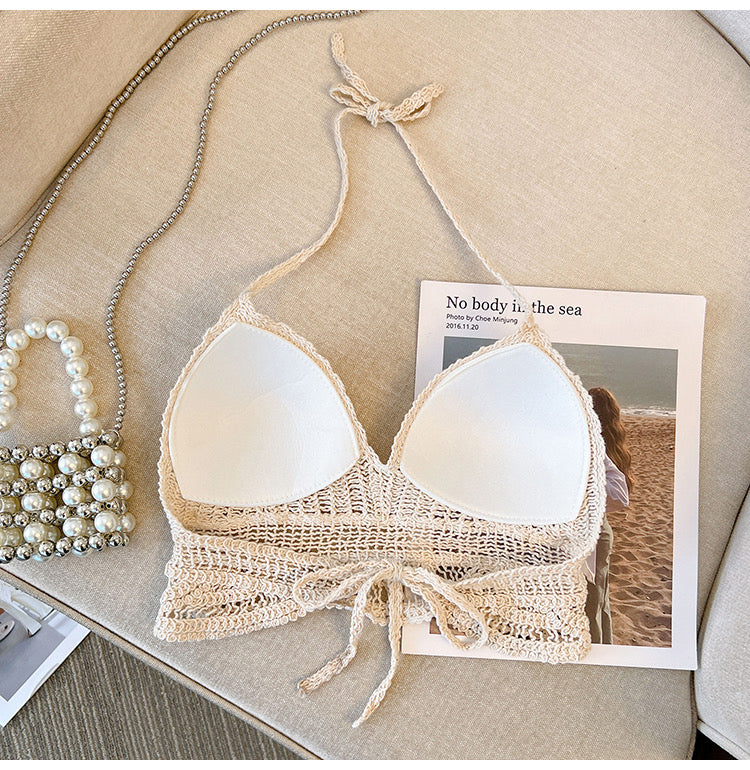 Heart Crochet Knit Top With Bralette 🫰