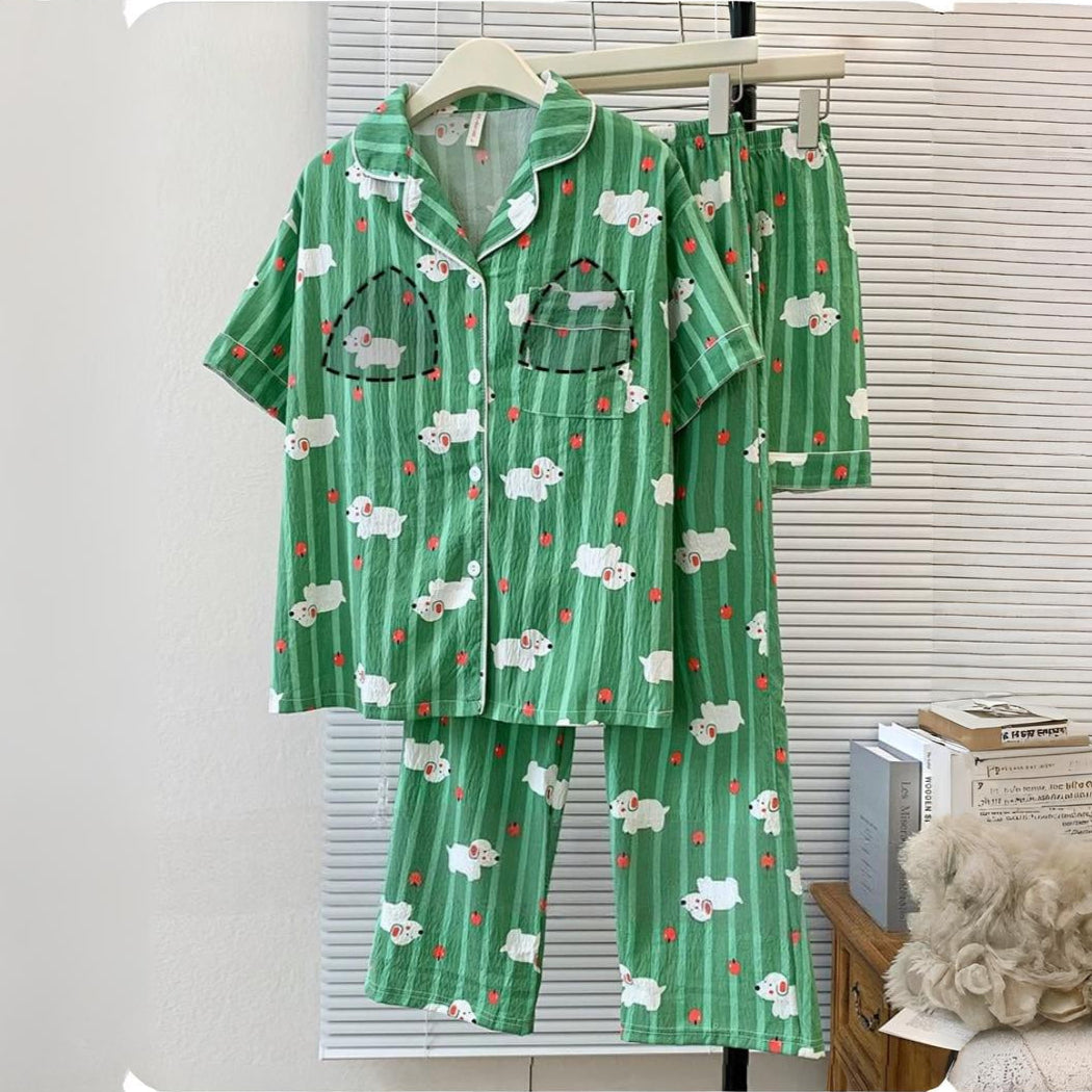 Green Snoozy Pup Padded Nightsuit- 3pc set