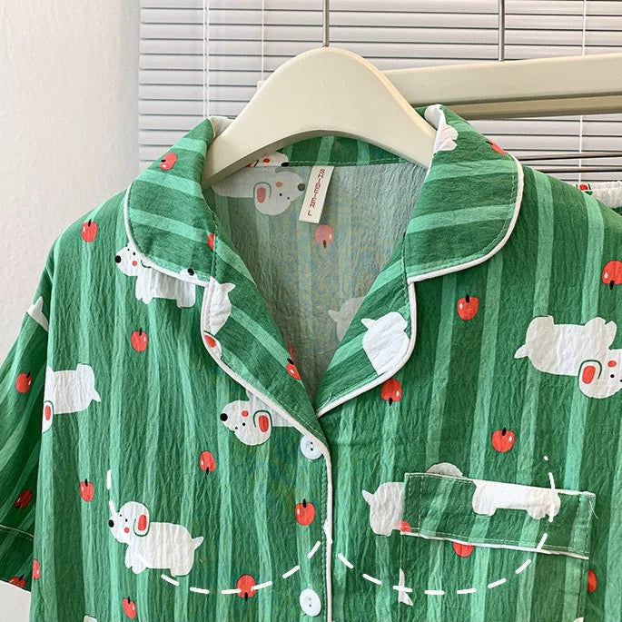 Green Snoozy Pup Padded Nightsuit- 3pc set