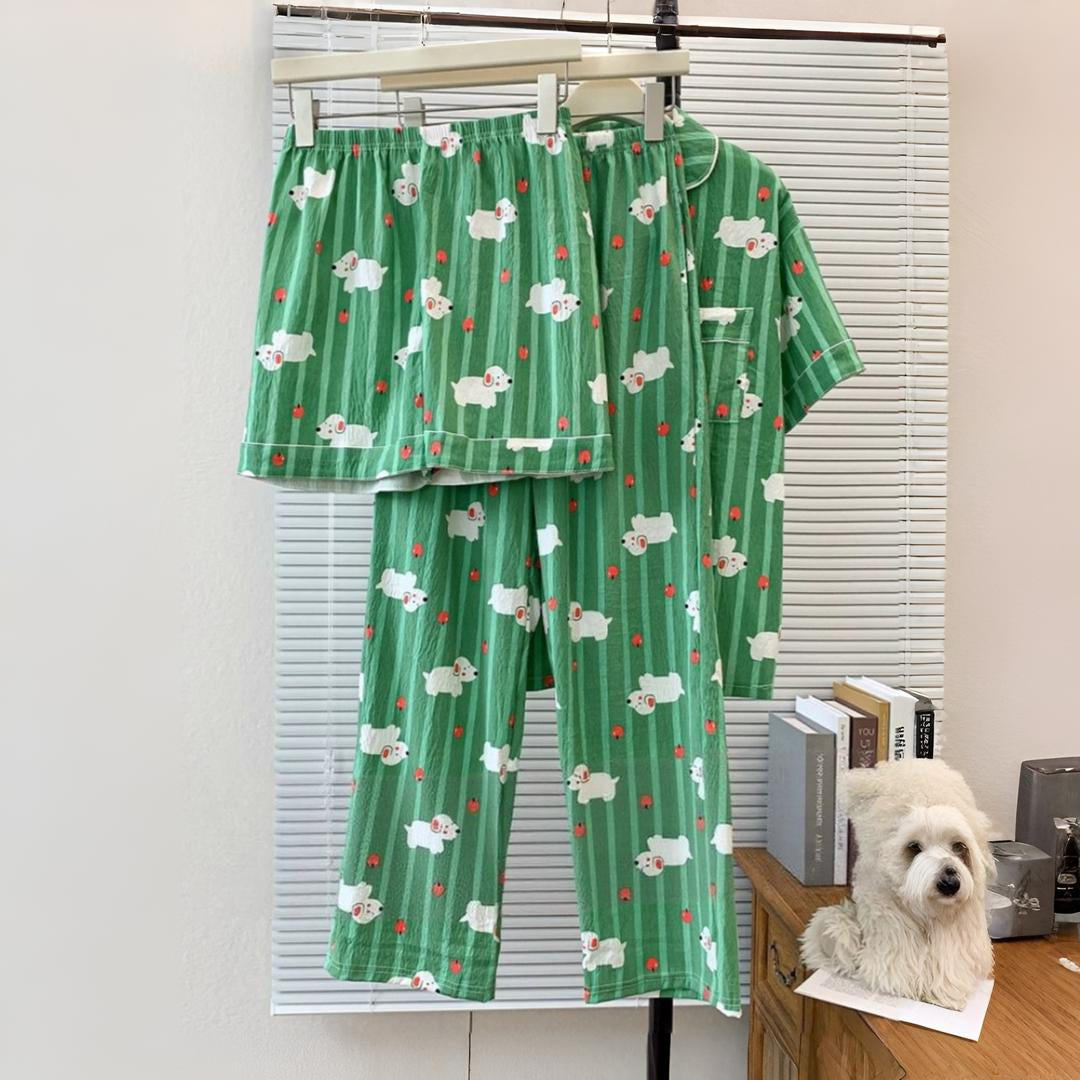 Green Snoozy Pup Padded Nightsuit- 3pc set