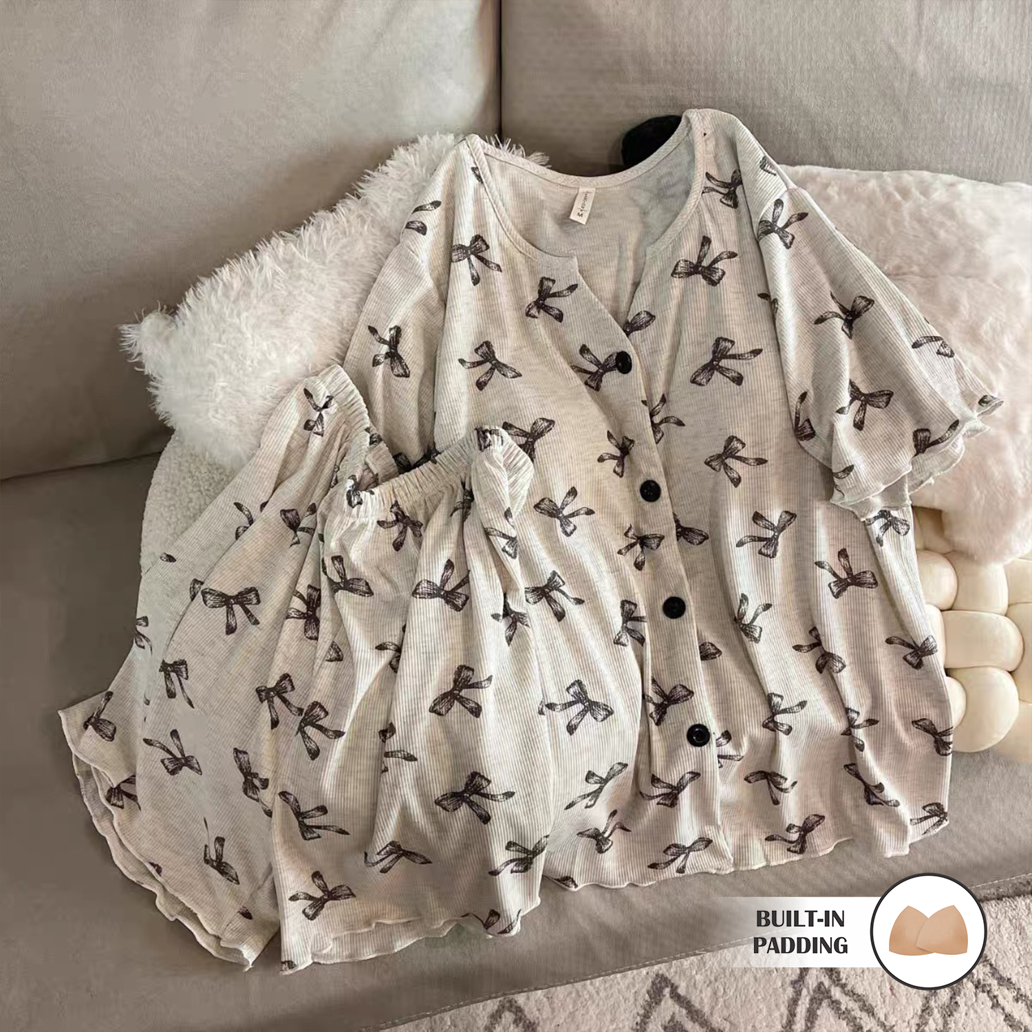 Silver Bow Padded Nightsuit Set