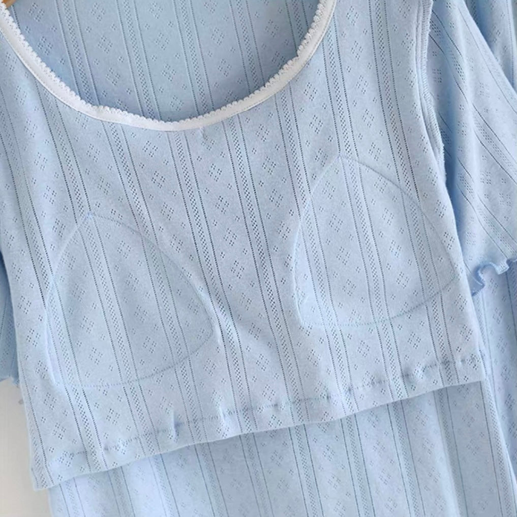 Soft Girl Bow Padded Nightsuit Set