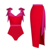 Vacay Colorblock Knotted Bikini And Sarong Set