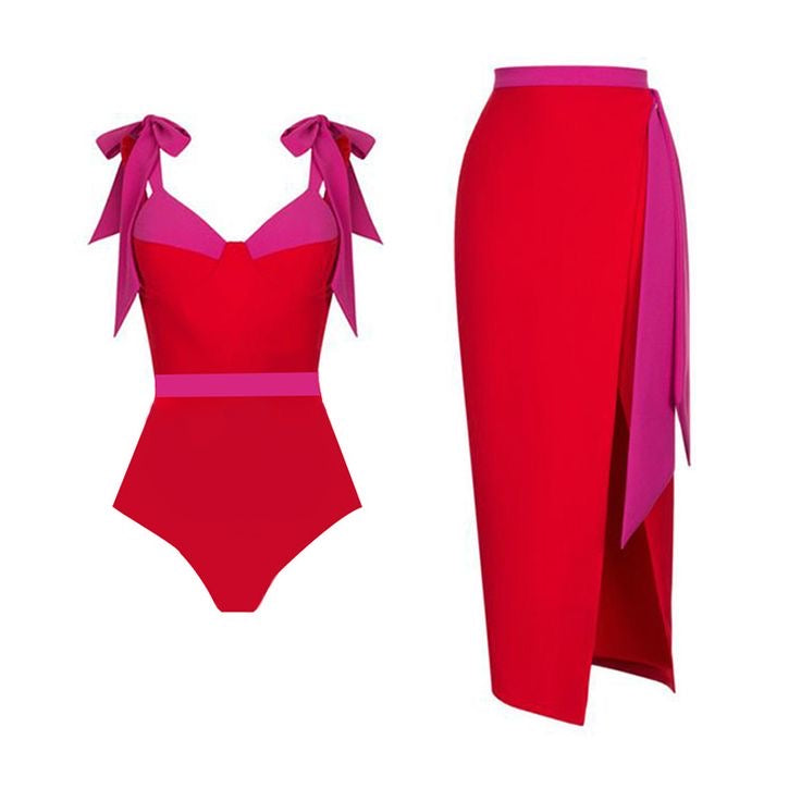 Vacay Colorblock Knotted Bikini And Sarong Set