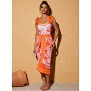 Tangerine Floral Bikini And Sarong Set