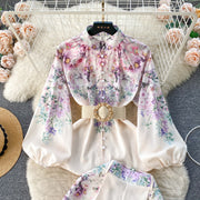 Lyrical Floral Belted Shirt With Shorts