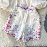 Lyrical Floral Belted Shirt With Shorts