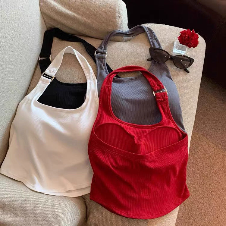 Singapore Buckle Halter Neck Built-In Bra Top