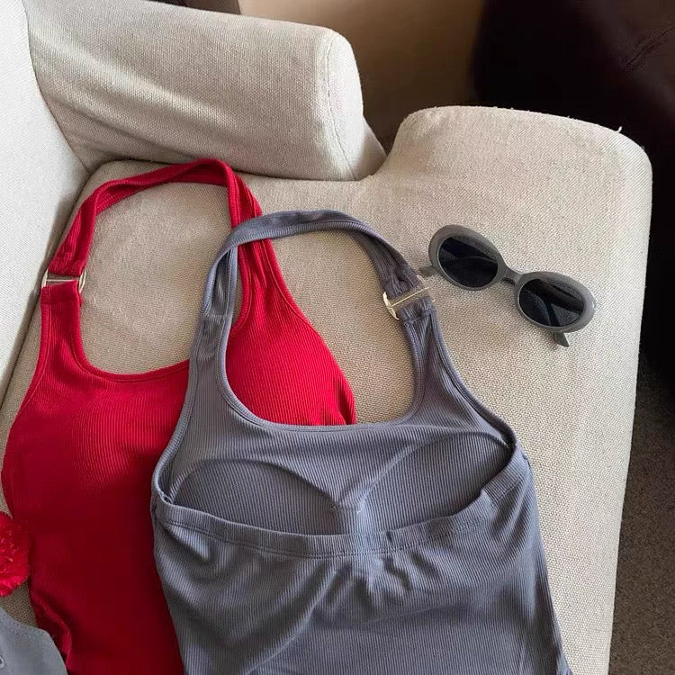 Singapore Buckle Halter Neck Built-In Bra Top