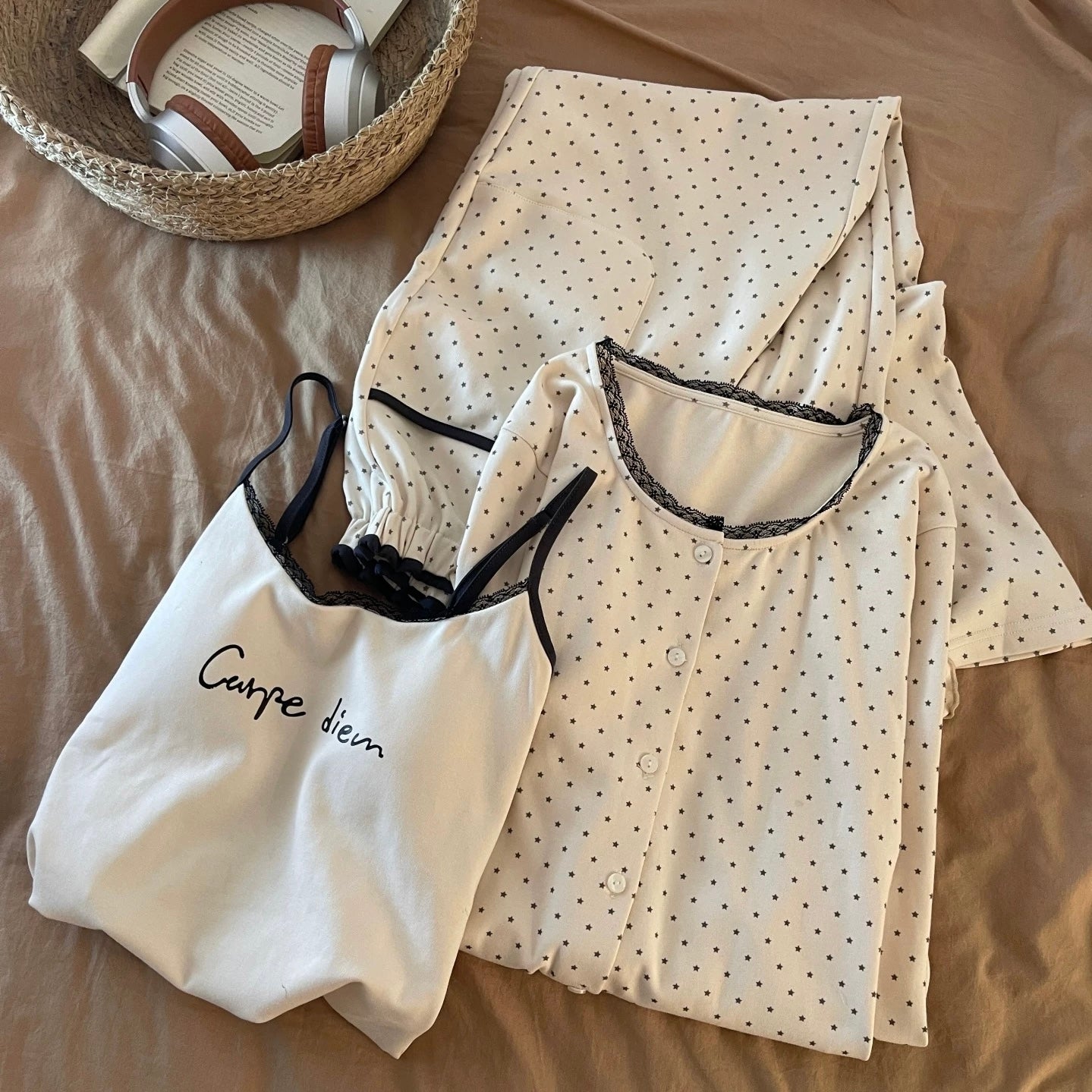 Carpe Diem Polka Dot Padded Nightsuit - 3pc Set