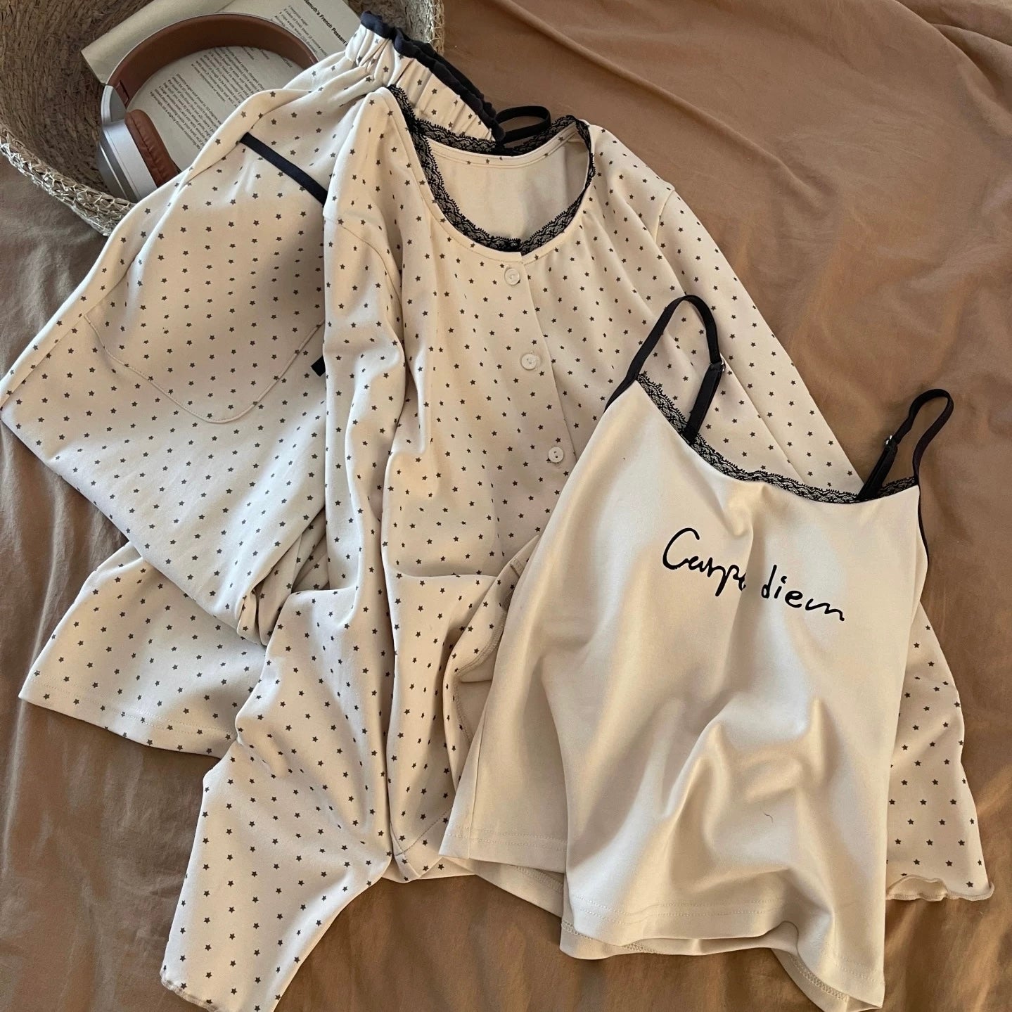 Carpe Diem Polka Dot Padded Nightsuit - 3pc Set