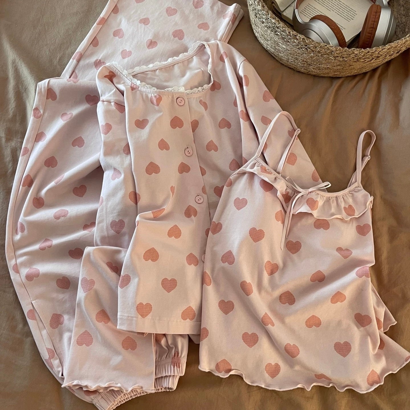 Rose Love-Heart Padded Nightsuit - 3pc Set