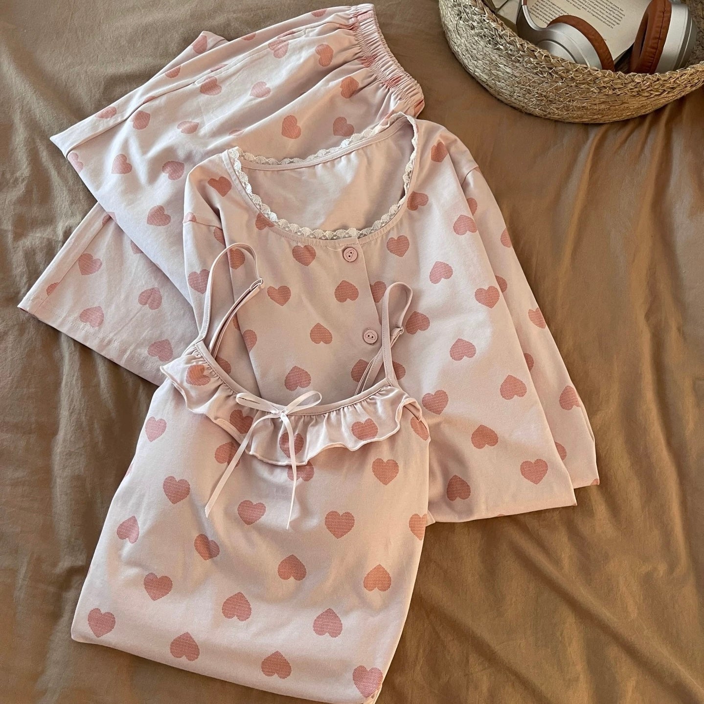 Rose Love-Heart Padded Nightsuit - 3pc Set