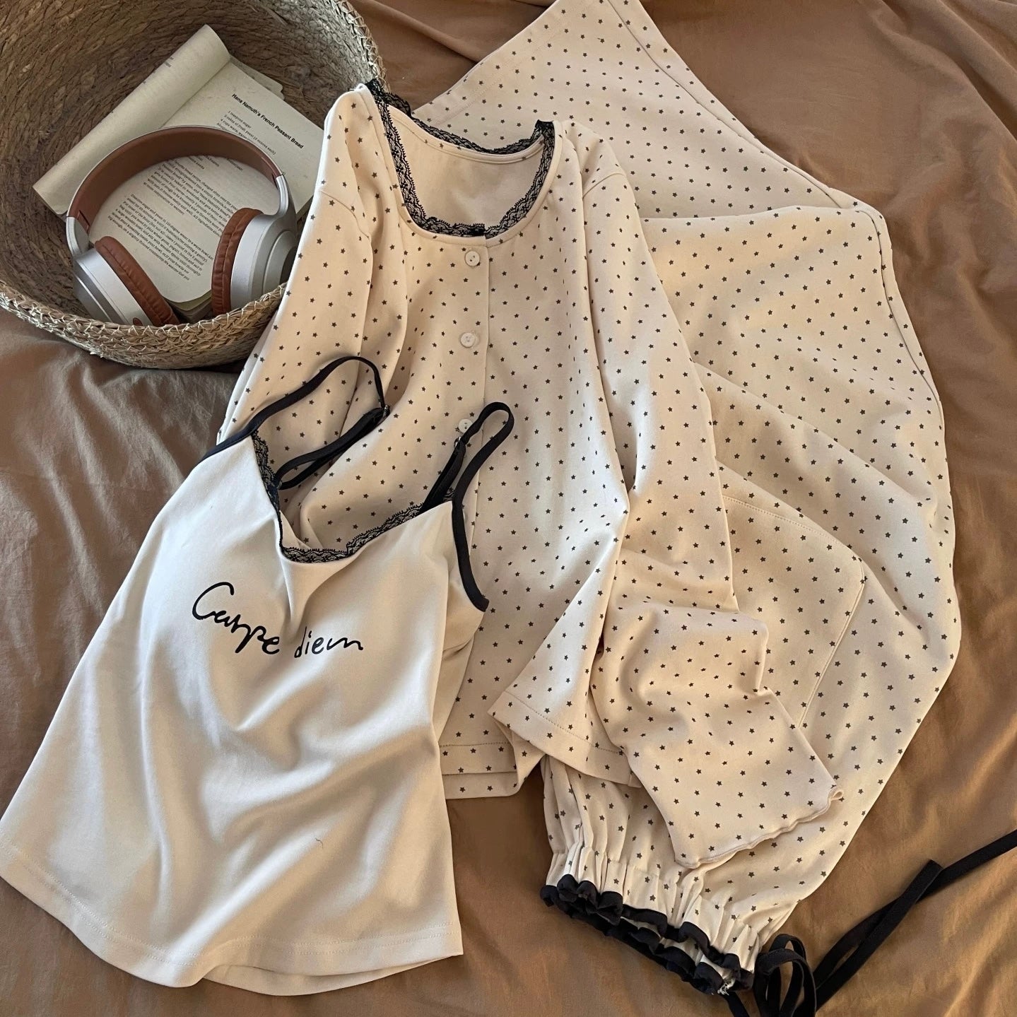 Carpe Diem Polka Dot Padded Nightsuit - 3pc Set