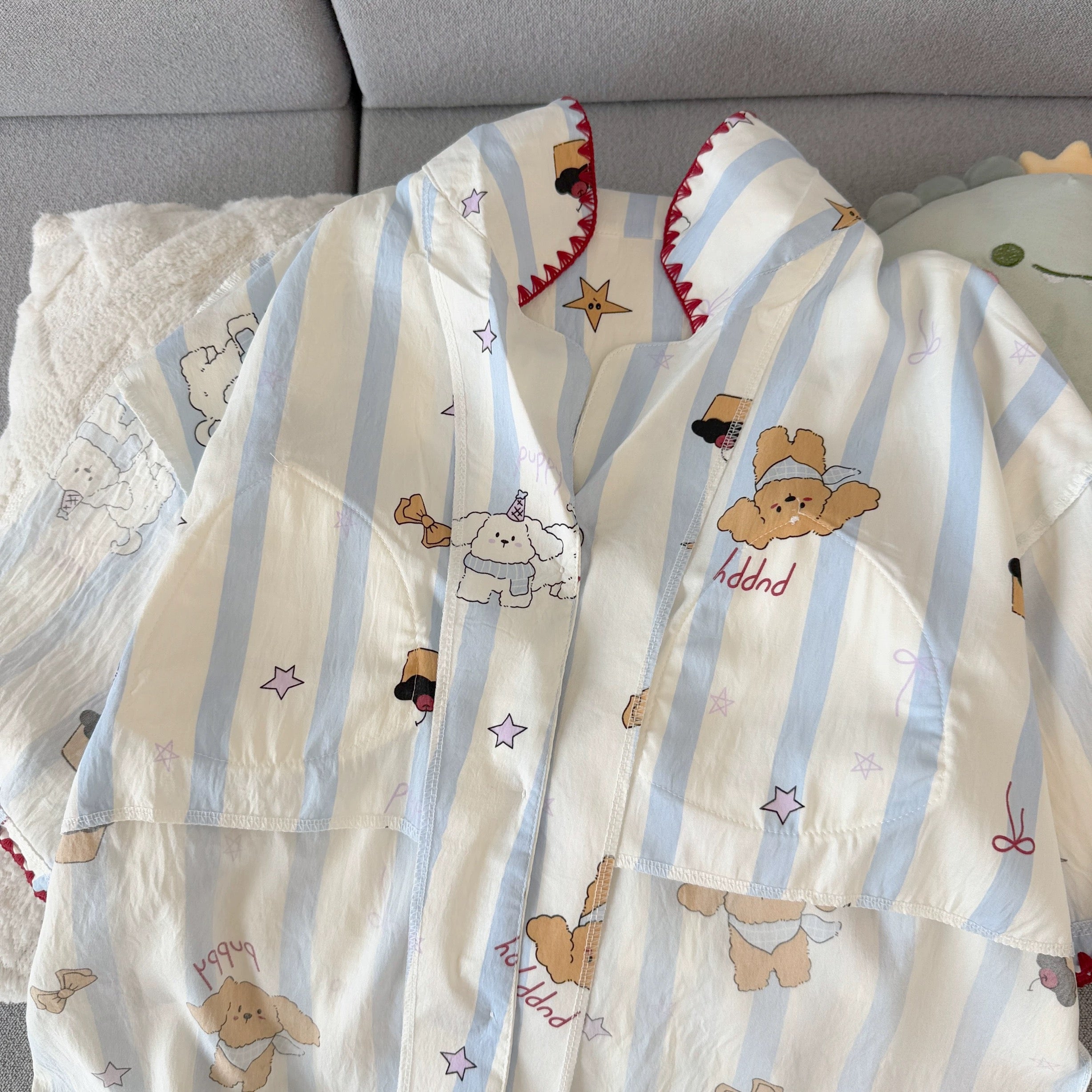 Blue Stripe Puppy Padded Nightsuit - 3pc set