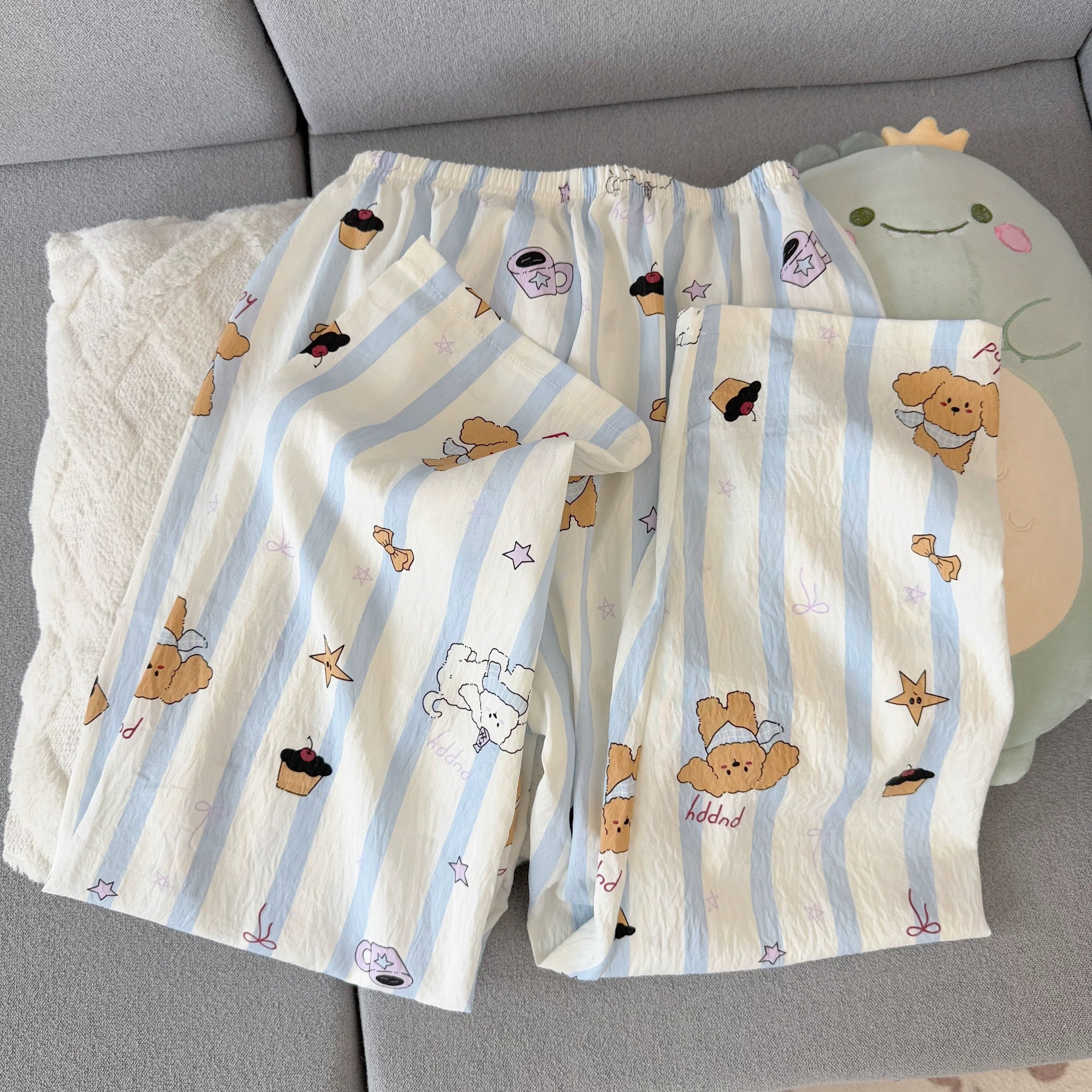 Blue Stripe Puppy Padded Nightsuit - 3pc set