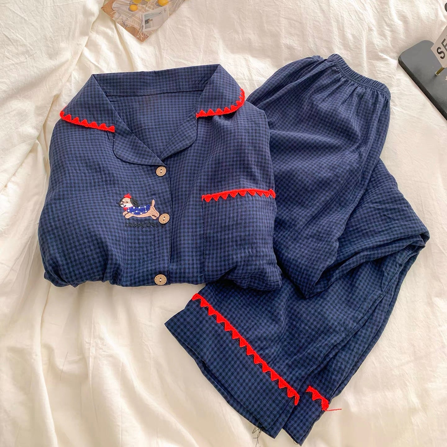 Cozy Paws Navy Plaid Padded Nightsuit Set