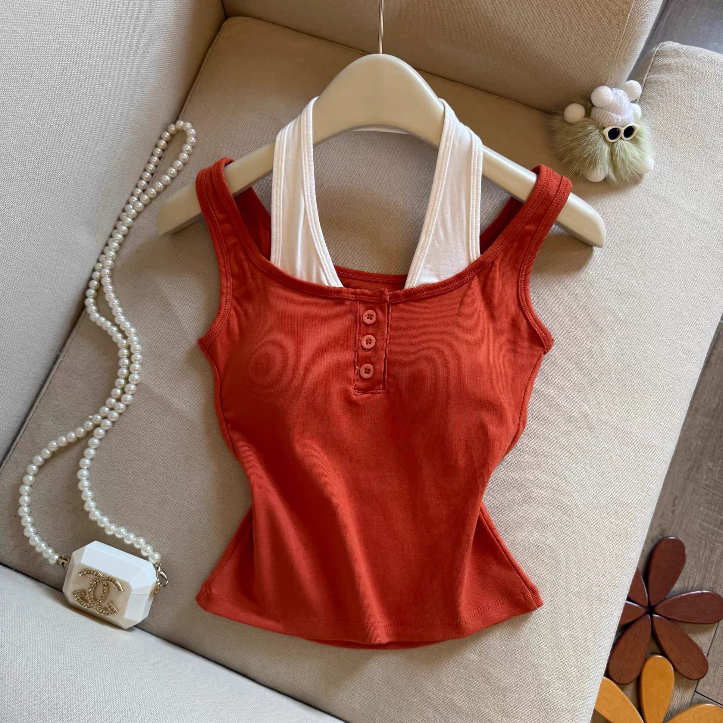 Dual-Strap Layered Built-in Bra Top