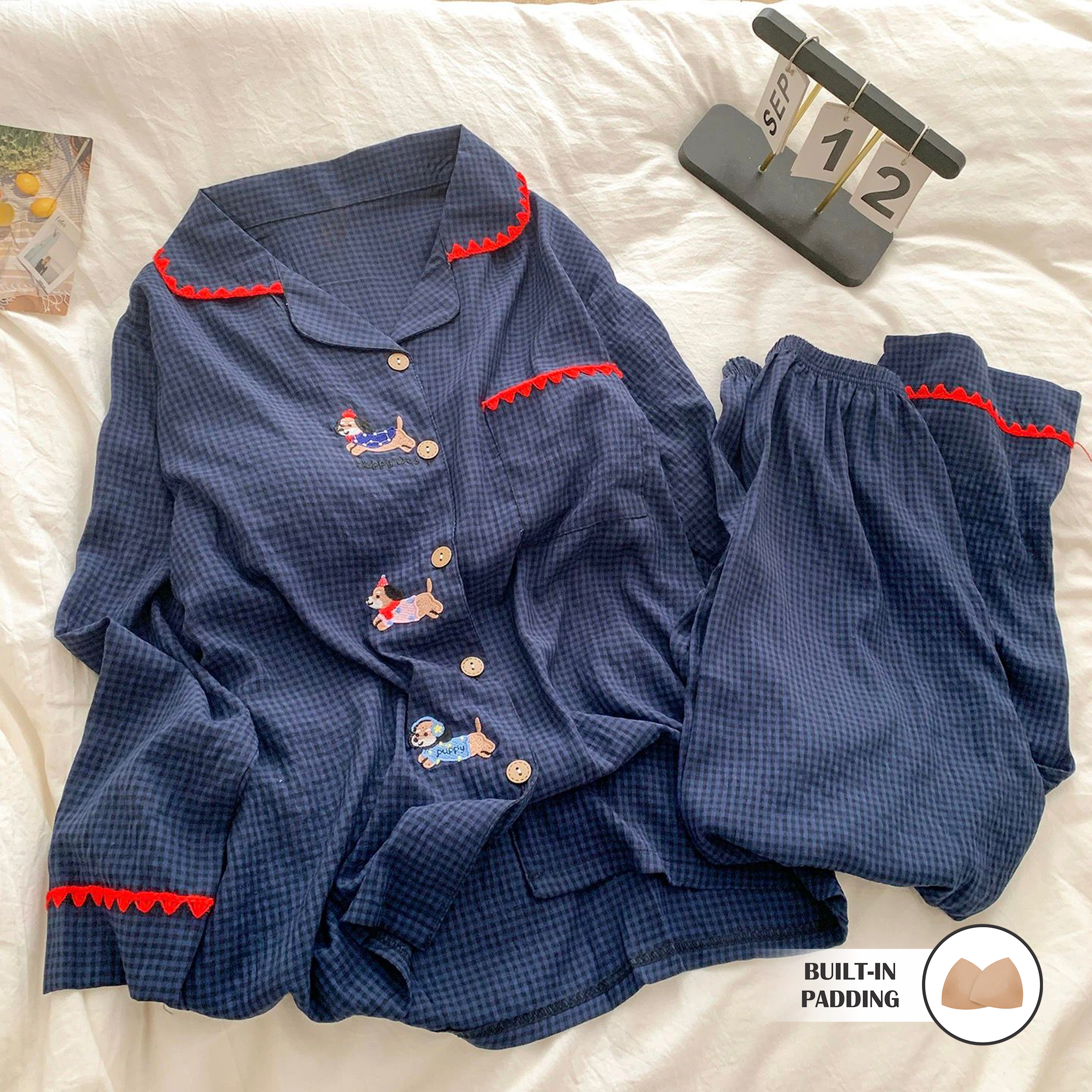 Cozy Paws Navy Plaid Padded Nightsuit Set