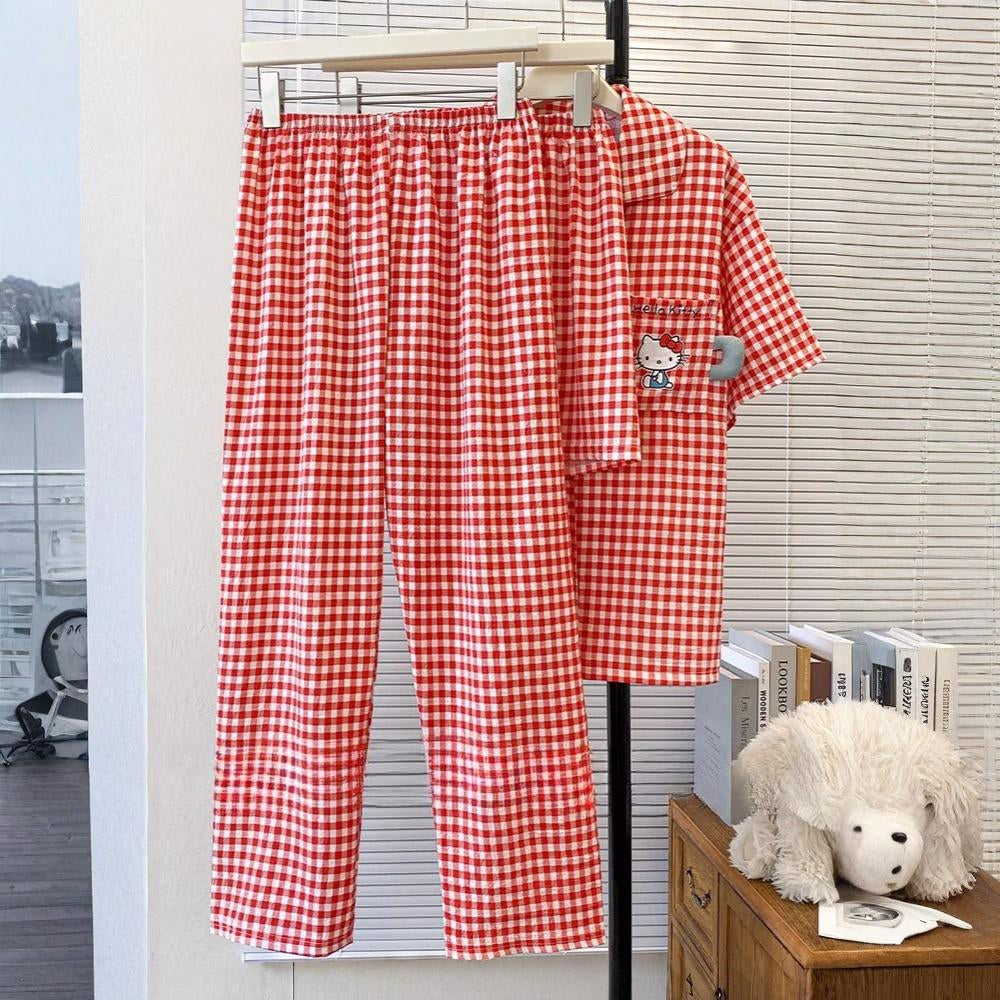 Kitty Gingham Padded Nightsuit -3pc Set