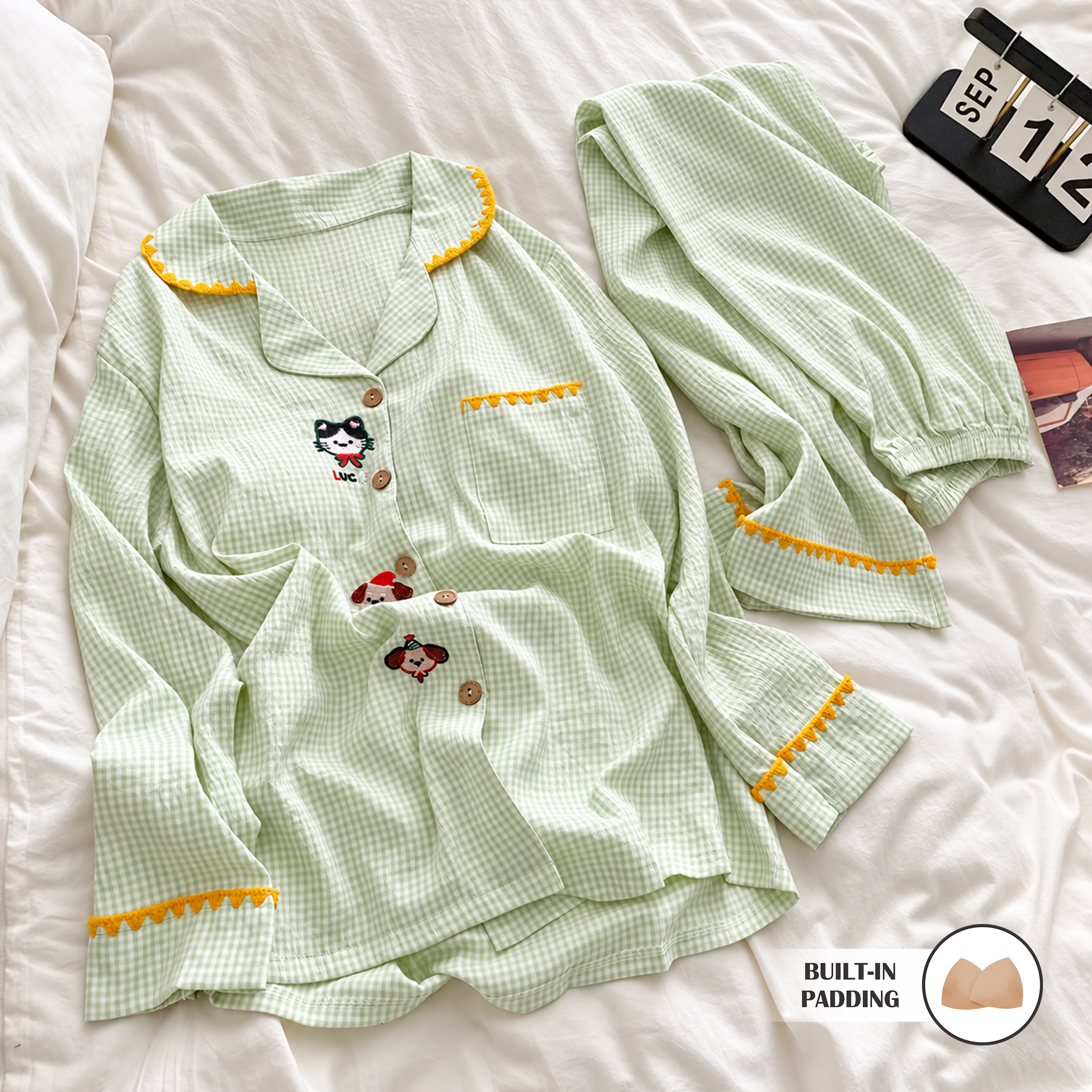 Pastel Gingham Padded Nightsuit Set