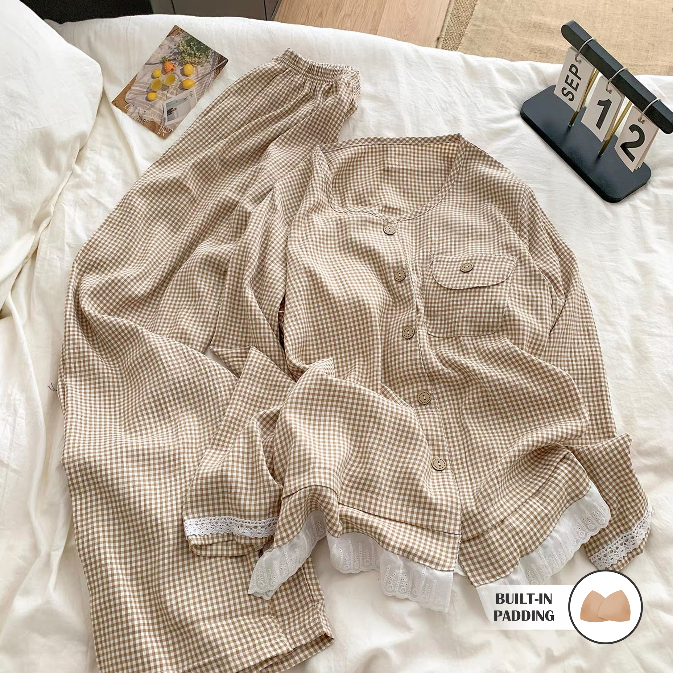 Toasted Gingham Padded Nightsuit Set