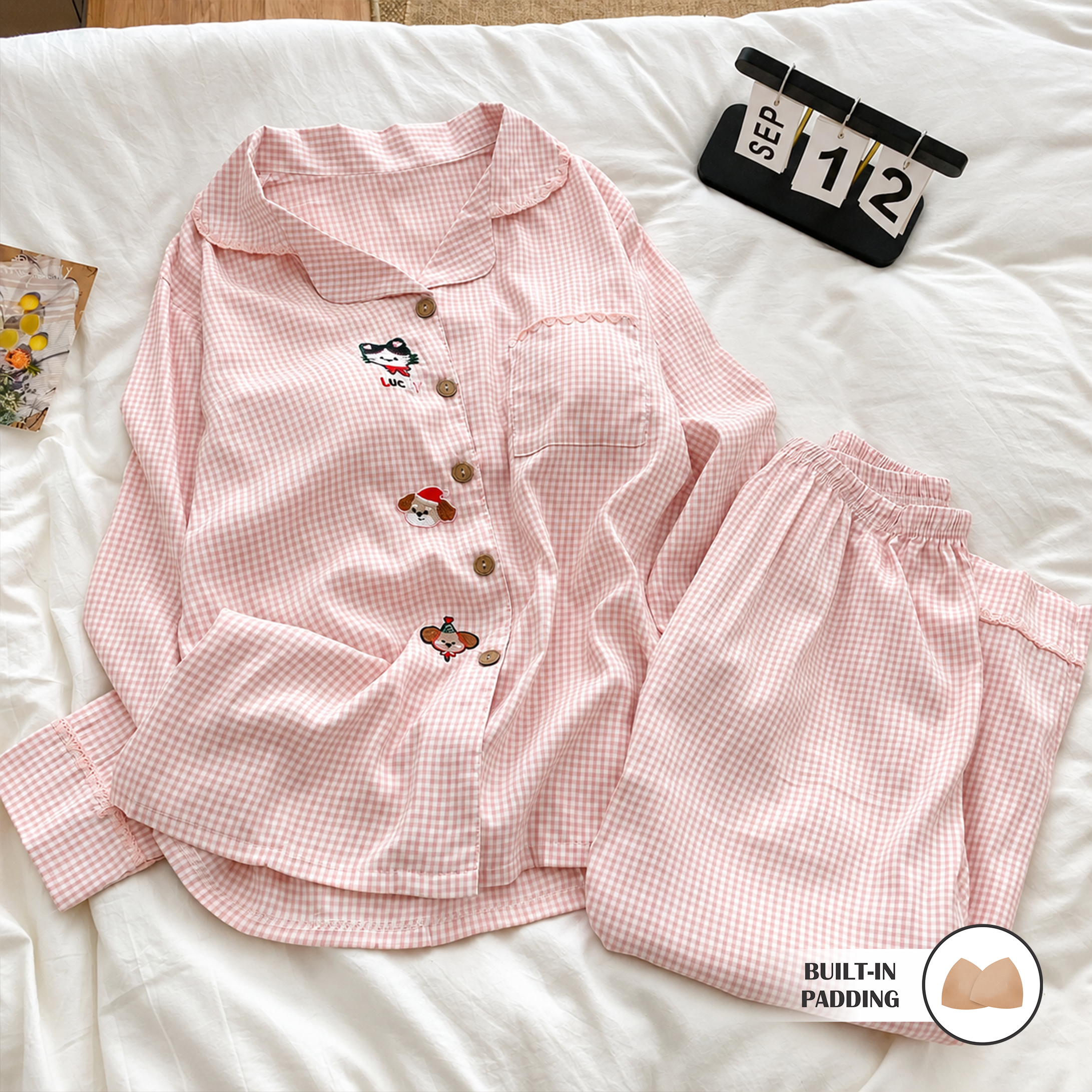 Pastel Gingham Padded Nightsuit Set