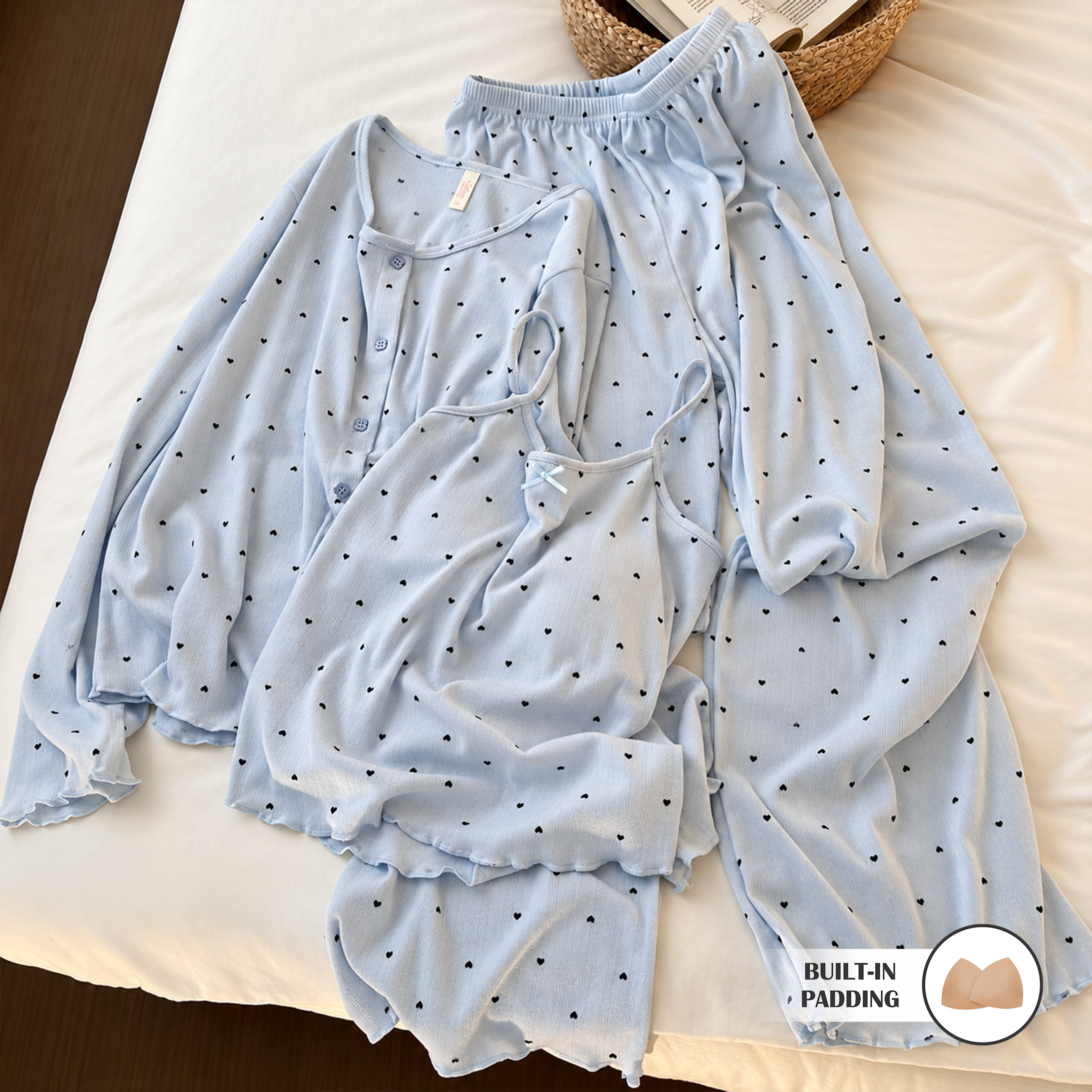 Dreamy Heart Padded Nightsuit - 3pc Set