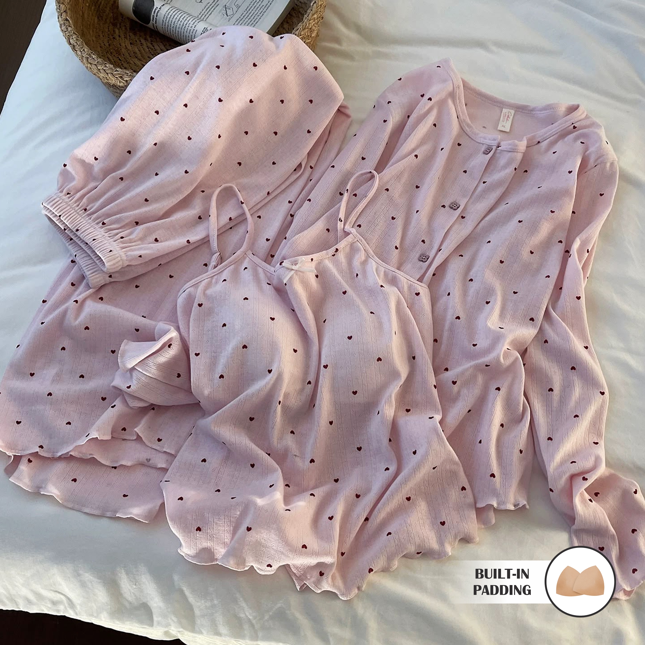 Dreamy Heart Padded Nightsuit - 3pc Set