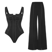 Contour Bustier Monokini and Wide-Leg Pant Set