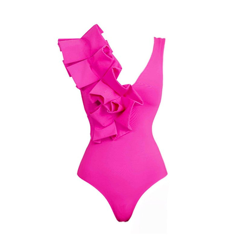 Rosy Ruffle Swimsuit With Wrap Skirt
