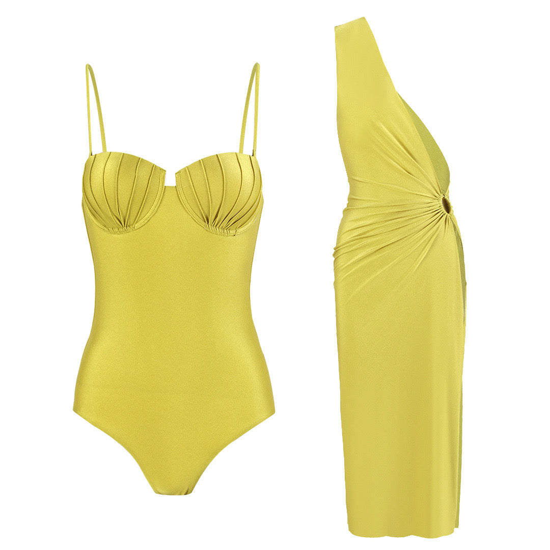 Golden Glow Structured Monokini & Dress Cover-Up Set