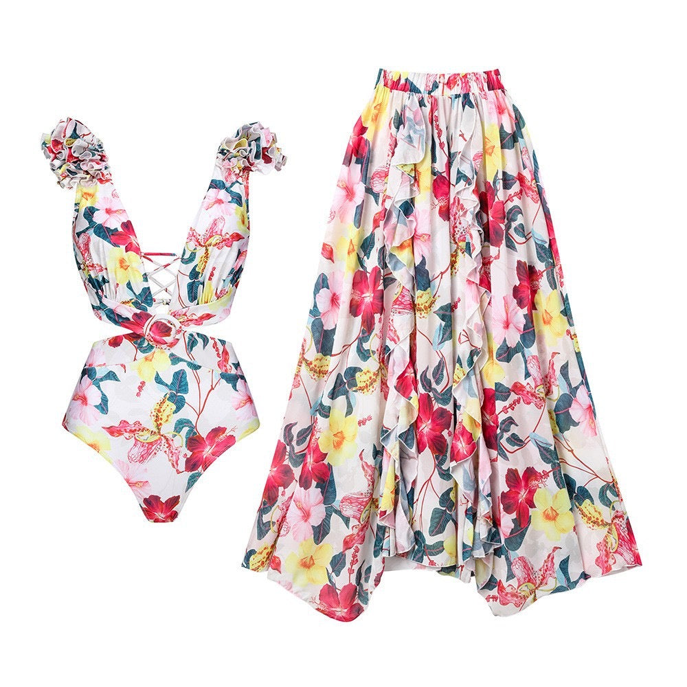 Petals Ruffled Monokini & Flowing Skirt Set