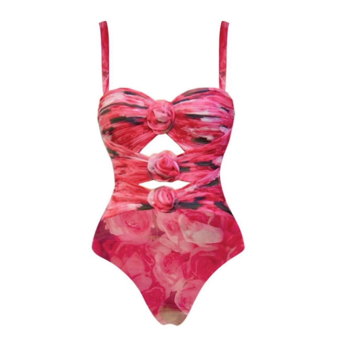 3D Rose Cut-Out Monokini with Maxi Skirt Set
