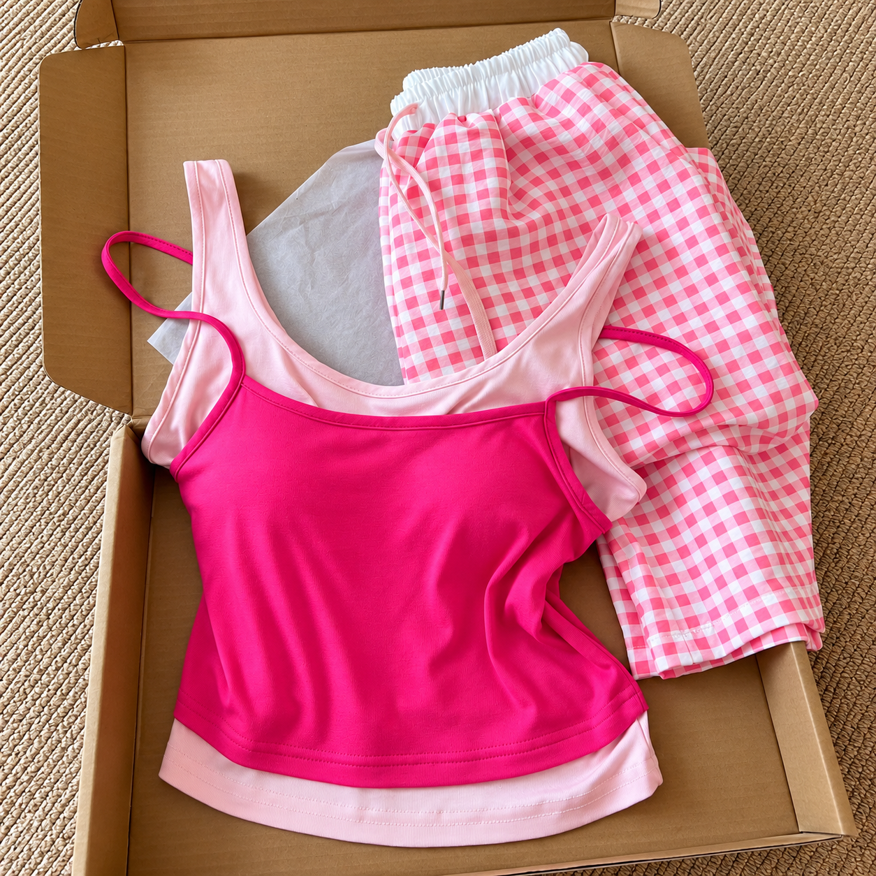 Berry Pastel Gingham Padded Lounge Set