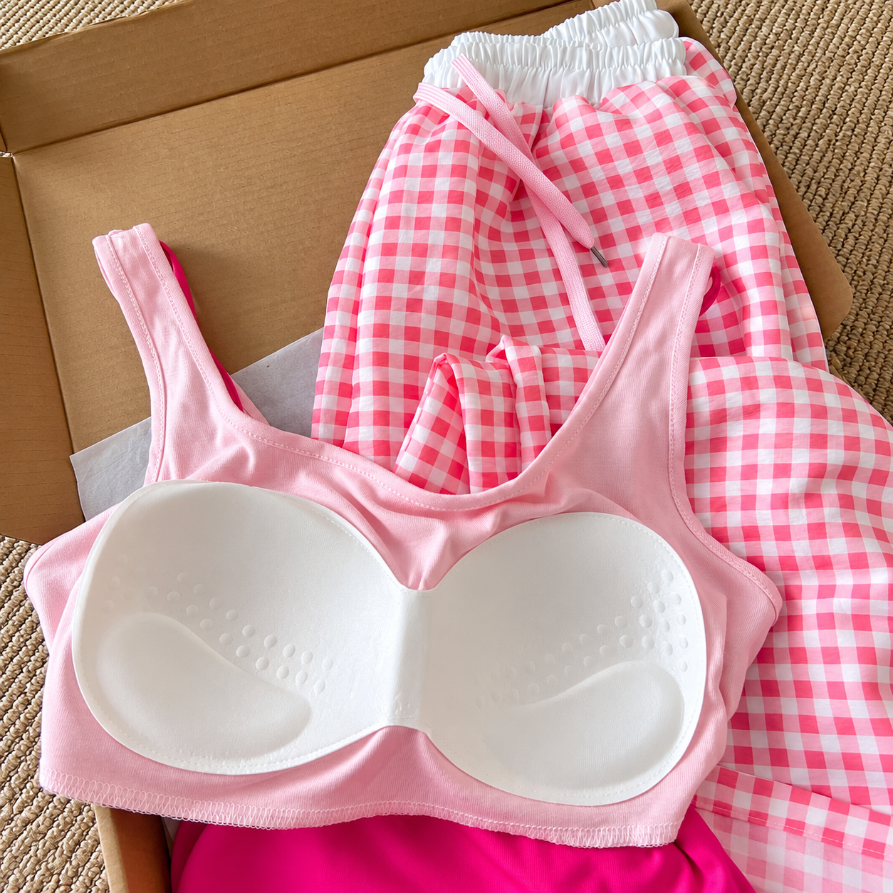 Berry Pastel Gingham Padded Lounge Set