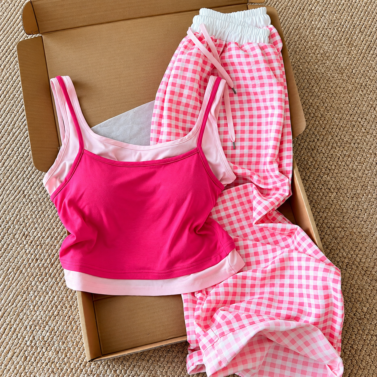 Berry Pastel Gingham Padded Lounge Set