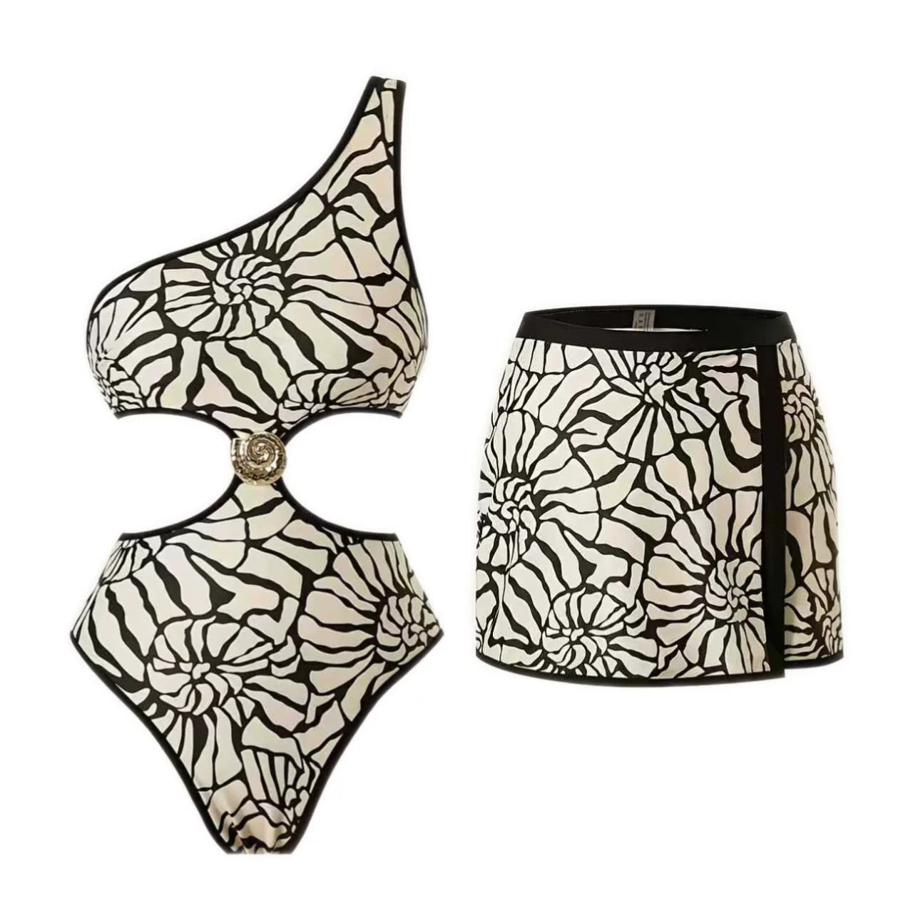 Zebra Shell Monokini With Skirt Set