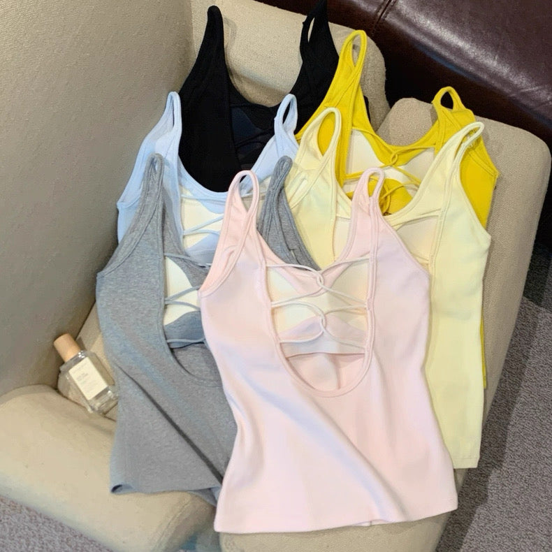 Velour Back Criss-Cross Built-in Bra Camisole