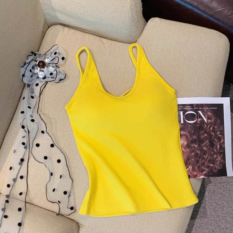 Velour Back Criss-Cross Built-in Bra Camisole