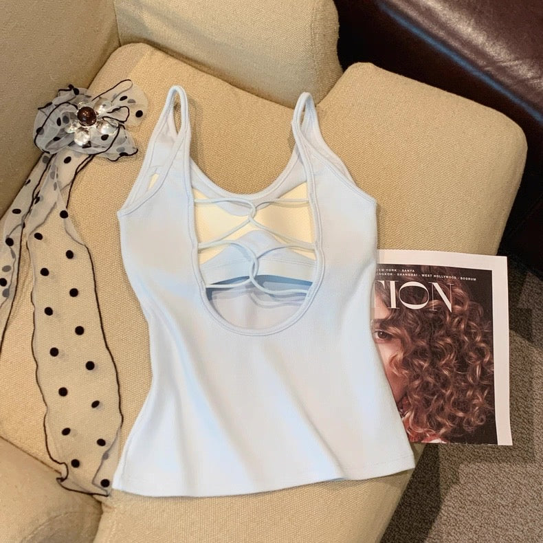 Velour Back Criss-Cross Built-in Bra Camisole