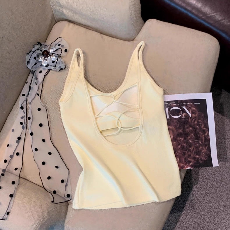Velour Back Criss-Cross Built-in Bra Camisole